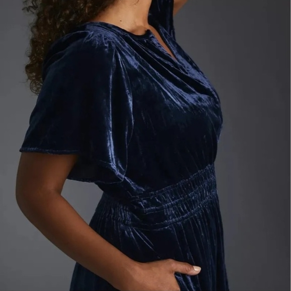 Anthropologie Velvet V-Neck Maxi Dress in Navy - Picture 2 of 7